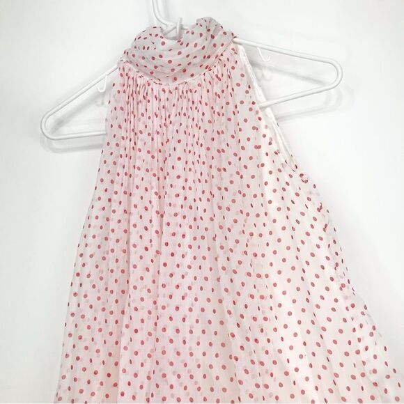 Freeway Red Polka Dot Pleated High Neck Chiffon Dress - Picture 10 of 16